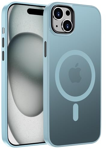 ORDA Magnetisch Hülle für iPhone 15 6,1 Zoll Kompatibel mit MagSafe,für iPhone 15 Case Durchscheinende Matt Handyhülle Rückseite Dünn Stoßfest Schutzhülle hellblau