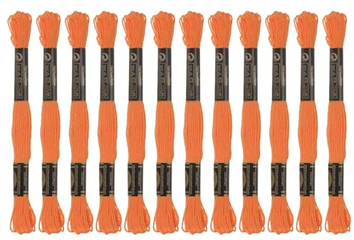 sourcing map 12 Stränge Stickgarn à 8m Lang Baumwolle Thread für Stickprojekte Armbänder Basteln Embroidery Kreuzstich Häkeln (Orange)