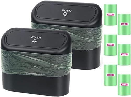 Einesin Car Trash Can, 2 Mini Car Accessories with Lid and 120pcs Trash Bag, Cute Car Organizer Bin, Small Garbage Can for Storage and Organization