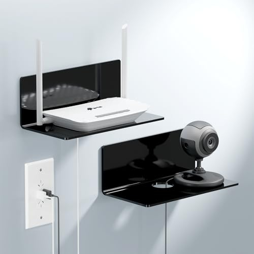 Toski Wandregal Ohne Bohren, Regal Ohne zu Bohren 2er-Set, Selbstklebende Regale Klein 23cm Breit, Acryl Schwebend Regal für Badezimmer/Wohnzimmer/Schlafzimmer/Küche/Büro, Schwarz