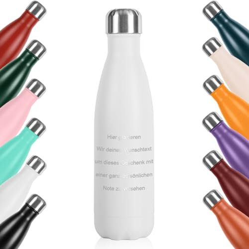 polar-effekt Gourde en acier inoxydable 0,5 l blanc avec gravure personnalisée – Bouteille isotherme – Durable sans BPA – Pour le travail, l'école et la gym