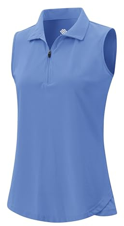 AjezMax Poloshirt Damen Ärmelloses Golf Shirt mit Reißverschluss Sports Oberteile Gym Yoga Tank Top Himmelblau L
