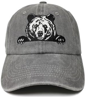 ZKFE Bestickte Baseballmützen für Damen und Herren, Bär (verwaschenes Grau), Einheitsgröße