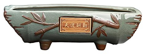 macetas de barro para plantas, Maceta de arena morada Macetas chinas retro creativas Adornos Macetas rectangulares grandes Maceta de piedra vintage de arena morada con orificio de drenaje Maceta sucul