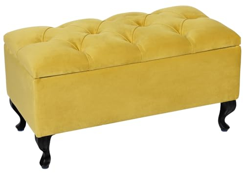 LORDLY Sitzbank mit Stauraum Verona BL 81x42cm – Senfgelb Velourstof, Sitztruhe, Aufbewahrungsbox, Polsterbank mit Samtbezug für Wohnzimmer, Schlafzimmer, Diele