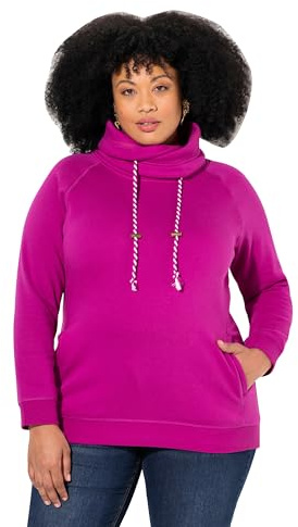 Ulla Popken Damen Sweatshirt, weiter Stehkragen, Taschen, Raglan-Langarm, Dunkler Flieder, 54/56