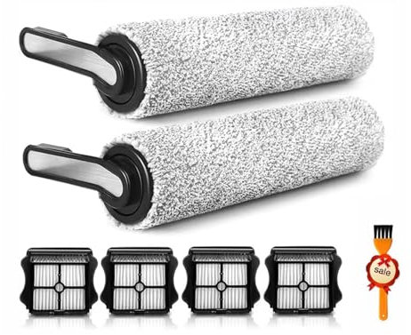 Rouleau brosse et filtre compatibles avec aspirateur sans fil Tineco Floor ONE S5 Combo Wet and Dry, 2 rouleaux brosses + 4 filtres + 1 brosse de nettoyage