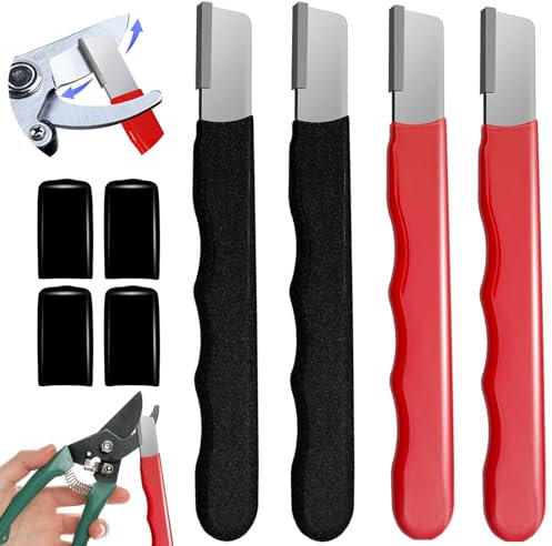 Afilador de Cuchillos Profesional 4 Piezas - Rápido y Portátil, Múltiples Usos para Herramientas de Jardín, Seguro y Fácil de Usar (Negro + Rojo)