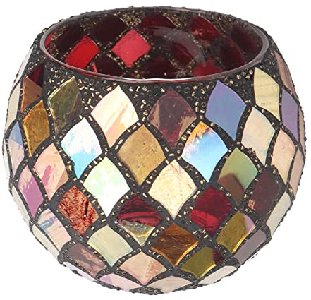 Rankomu Photophore en verre mosaïque - Photophore en verre craquelé - Pour aromathérapie - Fait à la main - Rouge - Idéal pour la décoration de la maison - Hauteur : 10 cm