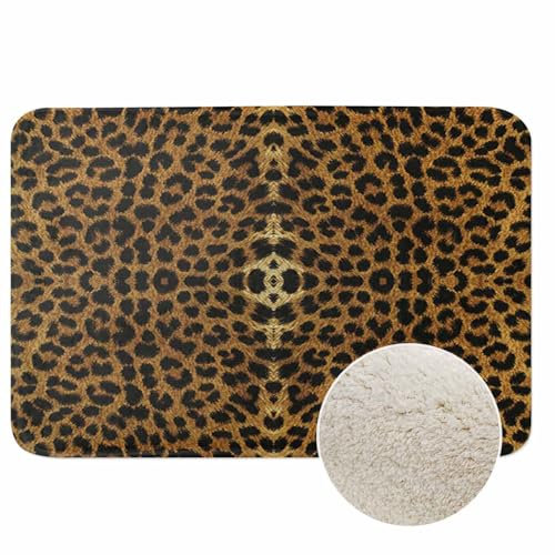 Leoparden-Badteppich, sexy Leopardenmuster, Mikrofaser, Badezimmermatte, weicher Plüsch, zottelig, Duschmatte für Badezimmer, flauschig, bequem, wasserabsorbierend, rutschfest, maschinenwaschbar, 40,6