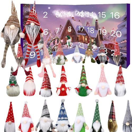 Weihnachtswichtel Adventskalender 2024, Wichtel Adventskalender 2024, 24 Tage Weihnachten Countdown Kalender mit Wichtel Plüschtier, Weihnachten Home Decor Sammelfiguren