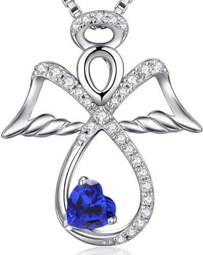 jiamiaoi Engel Kette Damen Anhänger Engels Flügel Geburtsstein Halskette Silber Damen Kreuz Kette 925 Silberkette Kreuz