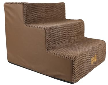 Nepfaivy Scaletta per Cani - Scala per Cani e Gatti per Salire sul Letto, Gradini con Copertura Rimovibile e Lavabile, Marrone, 45x40x34cm