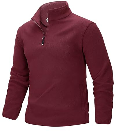 33,000ft Men's Fleece Pullover Warm Half Zip Microfleece Jacket Lightweight Outdoor Sweatshirt Thermal Top with 2 Pockets for Autumn Winter, Hiking, Work, Red XL