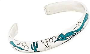 Indianerschmuck Chip Inlay Armreif Roadrunner Türkis Westernschmuck Navajo Style Armband Indianerarmreif