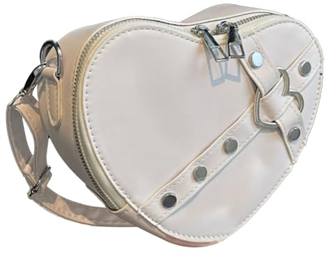 KKPLZZ Handtasche in Herzform mit Nieten, Einfarbig, Umhängetasche, Tragbare PU-Umhängetasche mit Nieten und Nieten in Herzform für Damen (Einheitliche Größe)
