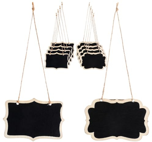 Lot de 10 mini tableaux noirs double face avec ficelle de suspension effaçables - Petites étiquettes en bois pour fête de mariage, bouteille de vin, numéros de table, plantes