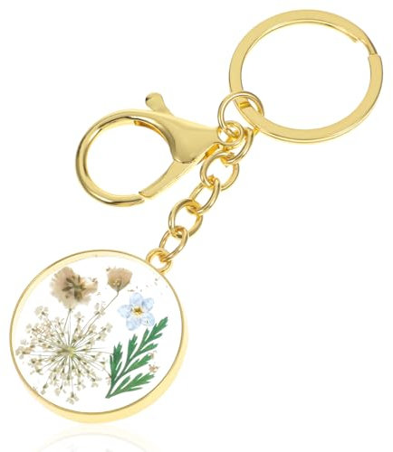 Andibro Vergissmeinnicht Schlüsselanhänger Aesthetic, Getrocknete Gepresste Blumen Schlüsselanhänger Charms Abschiedsgeschenk Glücksbringer Schlüsselanhänger Frauen Geschenke für Mädchen Geschenk