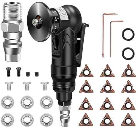 Pneumatische Anfasmaschine,45°Bogenecke Mini Trimming Handheld Pneumatische Fasenmaschine mit 6R und 6C Winkeleinsätze und 6 Lager,Metall Entgrater für Metalltrimmen und Entgraten
