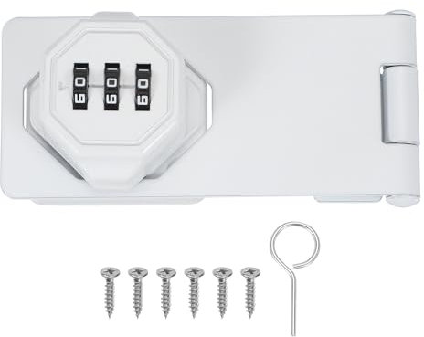 sourcing map Password Hasp Locks Keyless Combination Lock 4 Inch Twist Knob No Drilling Required for Door Security Gate Small Doors Cabinets Bathroom Closet Fence Garage Garden(White)