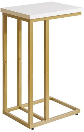 Aibiju Side Table C Shaped, Sofa End Table, Coffee Table for Small Space,Living Room, Bedroon, Balcony, Simple Structure, Modern, White and Gold Metal Frame, YD-TM051WG