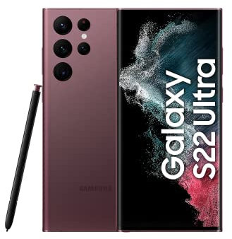 Samsung Galaxy S22 Ultra 5G Smartphone Pantalla AMOLED de 6,8, 120Hz, HDR10+, cámara de 108MP, batería de 5000 mAh, SIM híbrida, Android 12 a 13, versión alemana (128) burdeos (Reacondicionado)