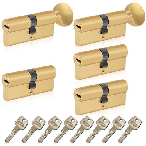 SEPOX® Keyed Alike Euro Cylinder 70mm 35/35 3 Double 2 Thumb Turn Cylinders | For UPVC, Keyed Alike Set, One Key Fits All&Most Applications, for Home, Apartment & Office Doors, Easy to Use, Brass Finish