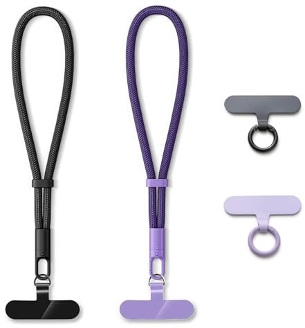 MORSUNBELA Cordon telephone portable dragonne telephone portable, Chaîne de téléphone, universel lanière téléphone, anti-perte bracelet, Cordon court (noir + violet)