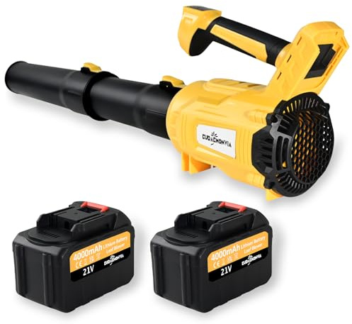 EudaemonVia Battery Leaf Blower Cordless 21V, 2 Battery 4.0Ah Powerful Garden blower for Lawn Care, Snow Blowing,Car Dust Cleaner, 5 Adjustable Speed Handle Electric Blower (Yellow)