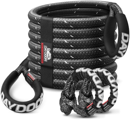 DAYDOOR Kinetic Recovery Rope, 1 Inch x 30ft Kinetic Tow Rope, Heavy Duty Tow Strap with 2 Soft Shackles, 30% Elasticicty Snatch Rope for Off-Road 4x4, Truck, ATV, UTV Recovery
