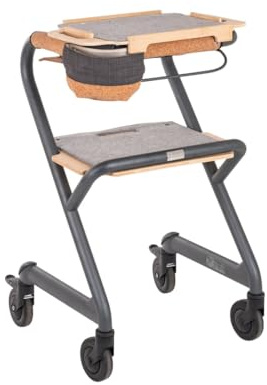 Saljol Wohnraumrollator in Vollausstattung, Helfer für den Wohnbereich mit Tablett und Sitz, Indoor Rollator, wendig, stabil, mobiler Handlauf, Sitzhöhe 53 cm, Velvet Grey (Anthrazit)