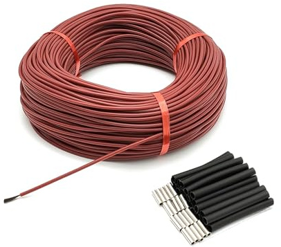 ZDETGU Fil Chauffant en Fiber de Carbone φ3mm 12K 33Ω, Câble Chauffant en Caoutchouc de Silicone à Infrarouge Lointain, Haute Température 200 ℃ (20 m)
