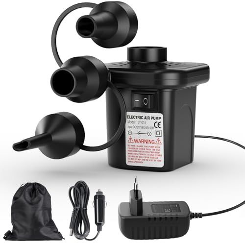 Elektrische Luftpumpe, Luftpumpe für luftmatratzee mit 3 Düsen, 240V AC / 12V DC, Inflate und Deflate Elektrische Pump für Camping im Freien, Luftmatratzenbetten, Boote, aufblasbare Kissen