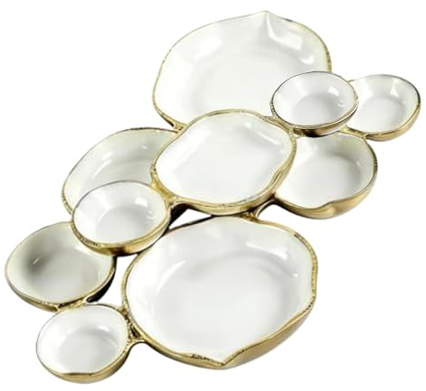 Monozoz Serving Bowl Set - Metal Vintage Display Table Decor | 9 Cluster Decorative Bowls Serving Platter - for Fruit Pasta Snack Dessert Appetizer Party Holiday Wedding Buffet Hosting