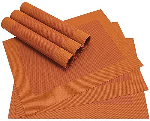 matches21 Edle Tischsets Platzsets BORDA Platzmatten 6er Set orange gewebt aus Kunststoff 46x33 cm Platzdeckchen Esstischunterlagen vom Tischwäsche Spezialist