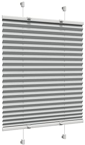 Victoria M. Easyfix Plissee Faltrollo ohne Bohren Plisseeanlage Klemmfix mit Klemmträger für Fenster und Türen, Größe: 60 x 200 cm, Farbe: Grau