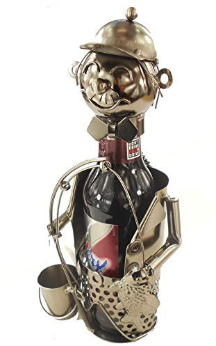 Moderner Bier Flaschenhalter Flaschenständer Angler aus Metall in Silber Höhe 26 cm