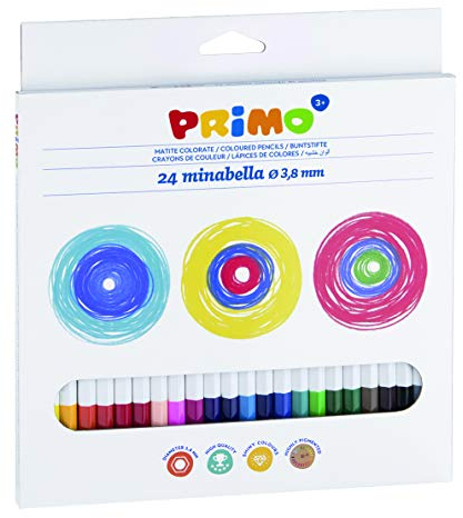 PRIMO – Buntstifte für Kinder ab 3 Jahren und Künstler, Mine Ø 3,8 mm, 24 Professionelle Volltonfarben, Verwischbar, Kinderfarben zum Ausmalen, Kreative Arbeiten, Stifte-Set für Schreibwaren