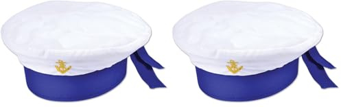 White & Blue Child's Sailor Hat, 1 Pc. - Adorable Design, Perfect Accessory for Kids' Nautical Adventures, Dress-Up, World Book Day, & Themed Parties Halloween Halloween