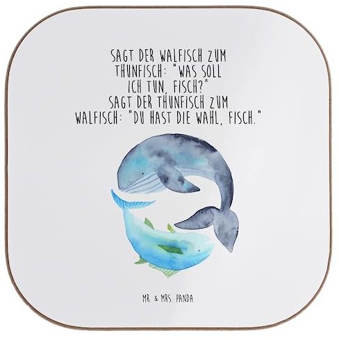 Mr. & Mrs. Panda Tassenuntersetzer Walfisch Thunfisch - Geschenk, Witz, Tischuntersetzer, Spruch Lustig, Untersetzer Glas, Lustige Sprüche, gläseruntersetzer, Wahl, Coaster, Gläser, des Tages, für