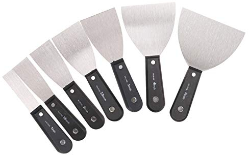 7 Pcs Filler Knives, Stainless Steel Putty Knives Filling Knife Set with Soft Grip Handle, Flexible Wallpaper Scraper Tool Plastering Tools for Walls, Practical Paint Wallpaper Removal Scrapers