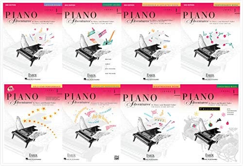 Faber Piano Adventures Level 1 Complete Set (8 Books) 2nd Edition - Lesson, Theory, Technique & Artistry, Performance, Gold Star Performance, Sightreading, Popular Repertoire, Christmas
