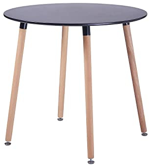 H.J WeDoo Runder Esszimmertisch Design Küchentisch Skandinavisch Esstisch MDF mit 4 Buchenbeine, HxD: 73 x 80 cm, Schwarz