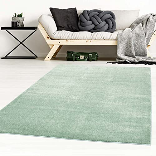 Taracarpet Kurzflor-Designer Uni Teppich extra weich fürs Wohnzimmer, Schlafzimmer, Esszimmer oder Kinderzimmer Gala Mint grün 120x170 cm