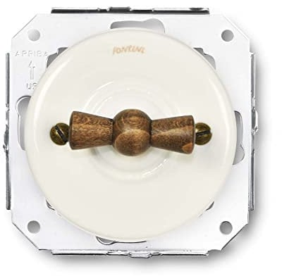FONTINI - GARBY COLONIAL - Interrupteur Va & Vient Porcelaine Blanche et Manette Bois Hêtre Réf. 31308213