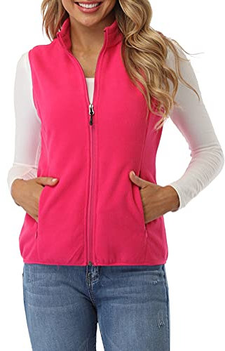 fuinloth Manteaux Polaire Sans Manche Femme, Chaud Léger Gilet Veste avec Poches Zippées Rouge Rose S