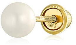 Perle De Culture D'Eau Douce Blanche Minimaliste Petite Et Simple De 4 MM Véritable Clou En Or 14 Carats Pour Cartilage Boucle D'Oreille D'Une Pièce Fermoir À Vis Pierre De Naissance De Juin