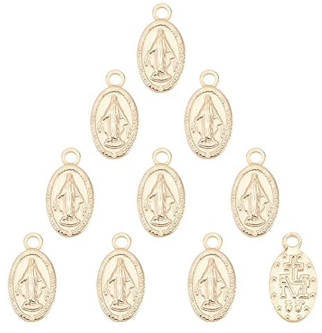 UNICRAFTALE 10Stk Gold Oval Jungfrau Maria Charms 304 Edelstahl Wunder Medaille Anhänger 0.8mm Kleine Loch Charms Schmuck Anhänger Für DIY Weihnachten Halskette Armband Schmuckherstellung