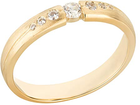 Ardeo Aurum Damenring aus 375 Gold Weißgold mit Zirkonia Spannfassung massiv matt Trauring Modell 241 Größe 54