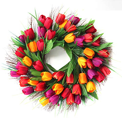 HooAMI Künstliche Türkranz Deko Kranz Dekorative Blumenkranz Wandkranz Für Frühling Sommer Alle Jahreszeiten Wanddekoration Hochzeitsfeier Festival Dekor(Rot)